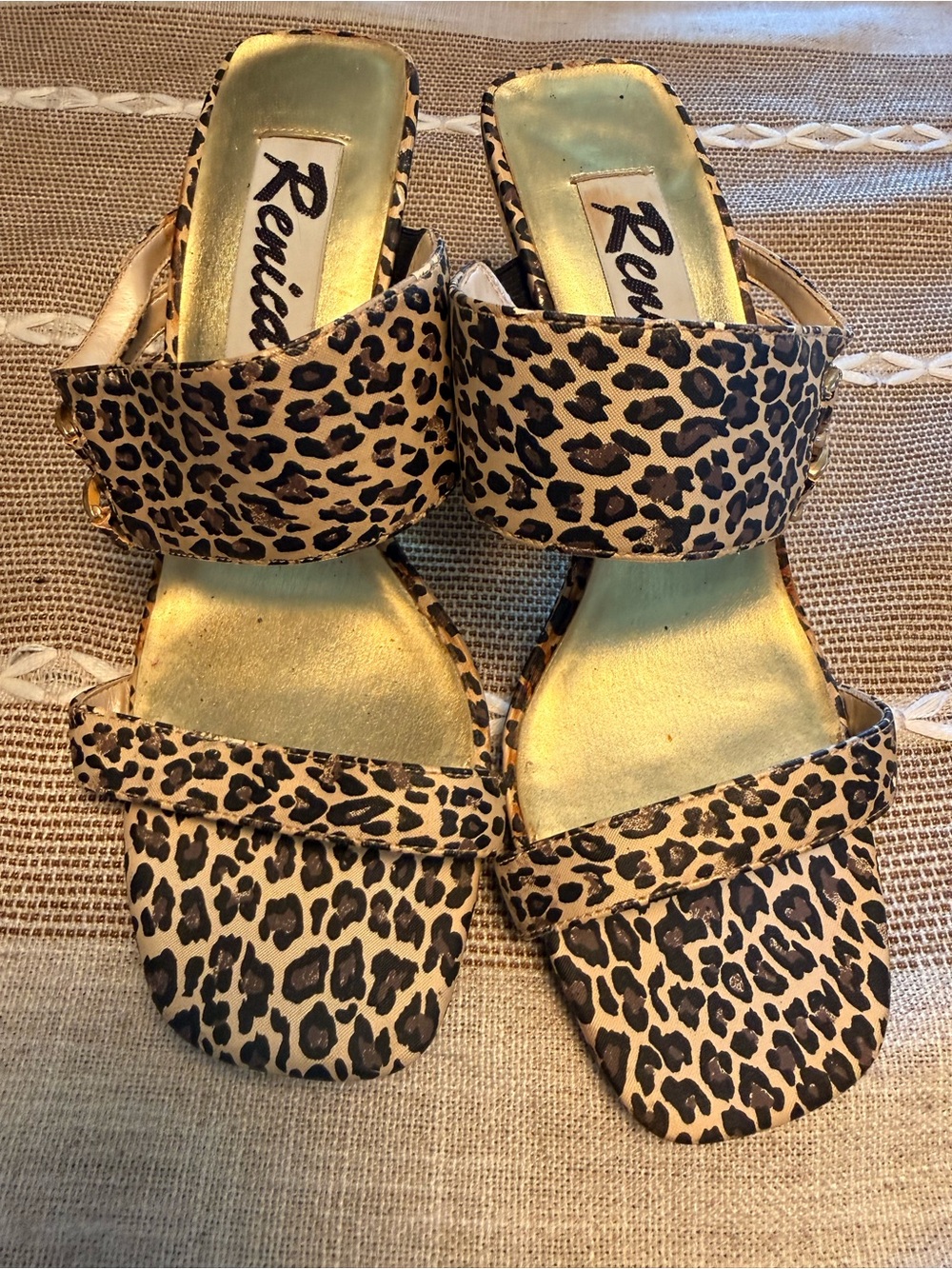 Leopard Print Open-Toe Mules with Gold Insole
